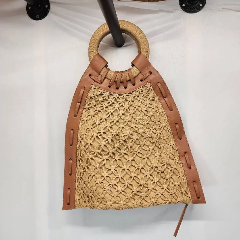 CROCHET Bag Faux Leather Wooden Handle
